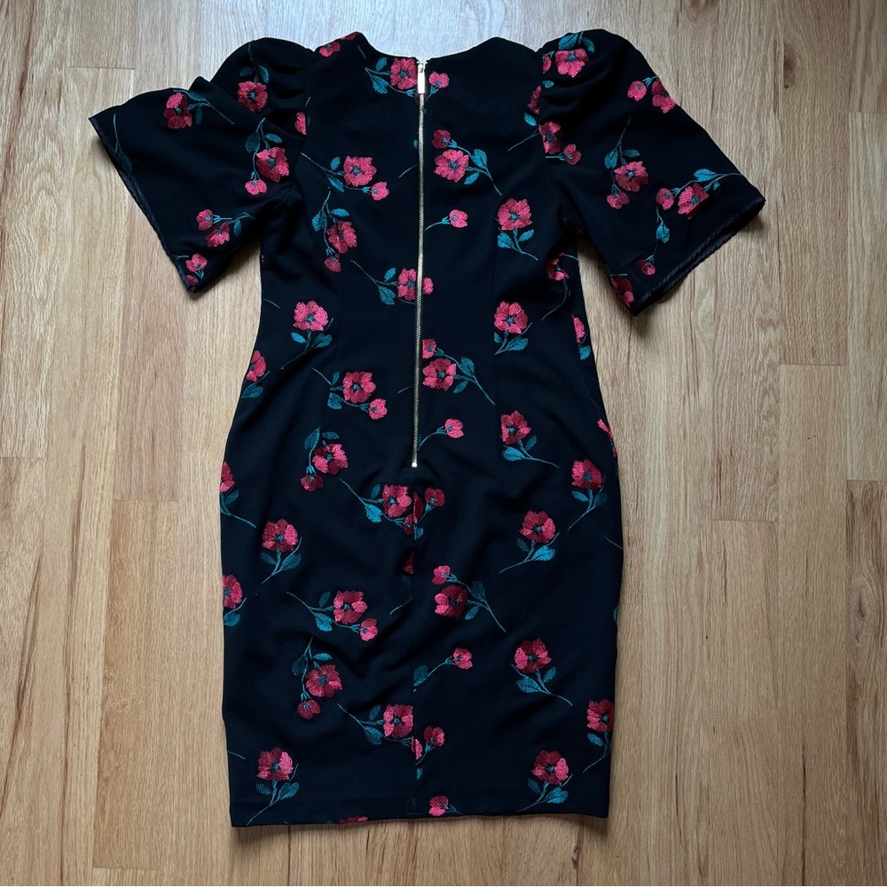 Calvin Klein Black Dress with Red Rose Embroidery - Size 10 - Picture 7 of 10